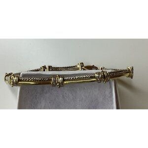 14K Two Tone Gold, 13.4g Bar Link With Diamonds Vintage Bracelet, Preloved